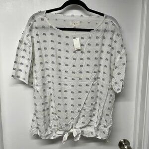 Lou & Grey Ann Taylor LOFT White Knot Short Sleeve Textured Blouse Size Medium